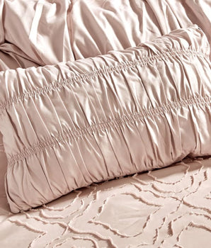 Ultra Soft Ruffle Pink Pleated Comforter - 7 Piece Set - Linen Mart Cozy Down Comforters, Quilts, Sheets,Pillows & Weighted Blankets