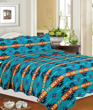 Southwest Aztec Quilt Set - Turquoise / Queen - Quilts