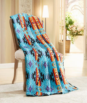 Southwest Aztec Quilted Throw - Turquoise - Throw Blanket