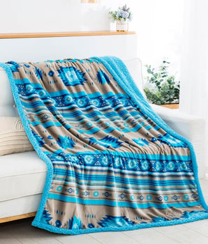 Stella Aztec Sherpa Throw Blanket - Turquoise