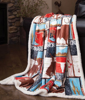 Wrangler Vintage Western Sherpa Throw Blanket - Blankets &