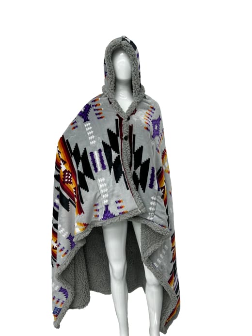 Aztec Hooded Blanket - Gray - Apparel