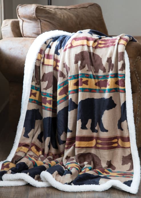 Bear Family Plush Fur Sherpa Borrego Fleece Throw Blanket - Linen Mart Cozy Down Comforters, Quilts, Sheets,Pillows & Weighted Blankets