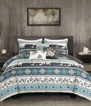 Big Bear Southwest Turquoise Aztec Comforter - 6 Piece Set -