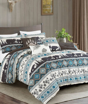 Big Bear Southwest Turquoise Aztec Comforter - 6 Piece Set - Linen Mart Cozy Down Comforters, Quilts, Sheets,Pillows & Weighted Blankets