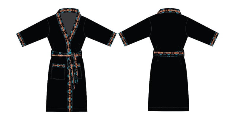 Cotton Aztec Trim Robe - Black / Medium - Apparel