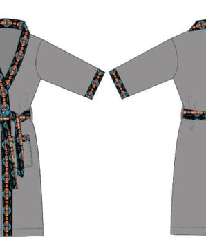 Cotton Aztec Trim Robe - Charcoal / Medium - Apparel