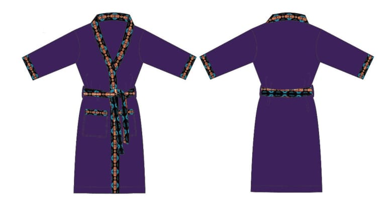 Cotton Aztec Trim Robe - Purple / Medium - Apparel