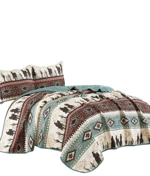 Southwest Cowboy Aztec Quilt Bedding Set - 3 Piece Set -