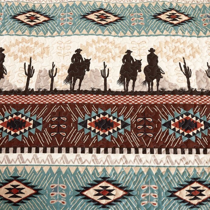 Southwest Cowboy Aztec Quilt Bedding Set - 3 Piece Set -