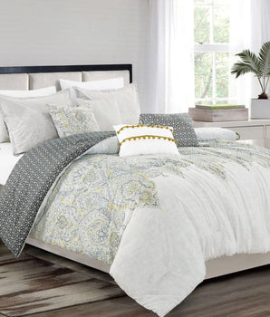 Amanda Jacquard Modern Creame Comforter - 7 Piece Set - Linen Mart Cozy Down Comforters, Quilts, Sheets,Pillows & Weighted Blankets