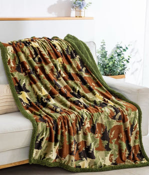 Forest Camo Sherpa Lined Throw - Green