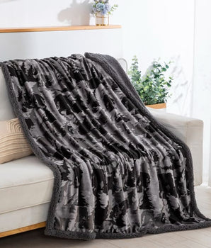 Forest Camo Sherpa Lined Throw - Midnight