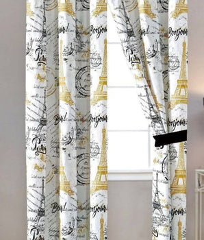 French White & Black Modern Eiffel Tower Curtain Set - Linen Mart Cozy Down Comforters, Quilts, Sheets,Pillows & Weighted Blankets