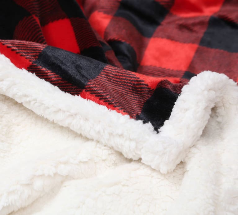 Lumberjack Plaid Red Plush Fur Sherpa Borrego Fleece Throw Blanket - Linen Mart Cozy Down Comforters, Quilts, Sheets,Pillows & Weighted Blankets