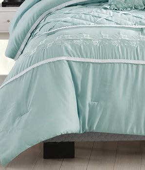 Ultra Soft Ruffle Baby Blue Pleated Comforter - 7 Piece Set - Linen Mart Cozy Down Comforters, Quilts, Sheets,Pillows & Weighted Blankets
