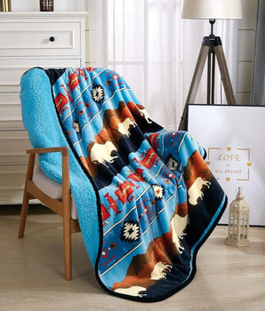 Rustic Bison Sherpa Throw - Turquoise - Sherpa Throw