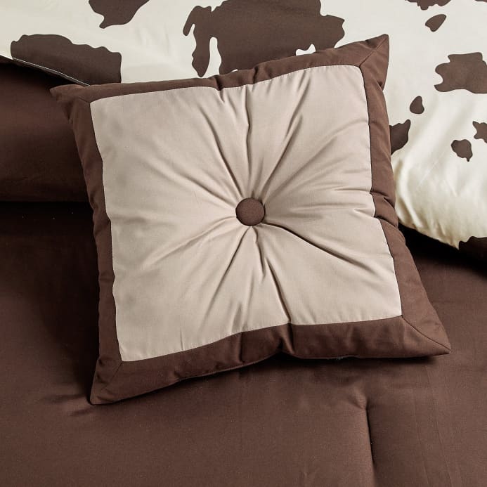 Reversible Rustic Cowhide Brown Cow Skull Comforter Set - 7 Piece Set - Linen Mart Cozy Down Comforters, Quilts, Sheets,Pillows & Weighted Blankets