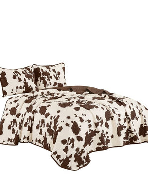 Rustic Cowhide Brown Bedspread Quilt - 3 Piece Set - Quilts 
