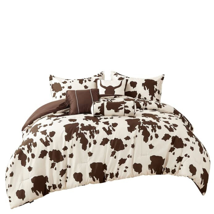 Rustic Cowhide Brown Cow Skull Comforter Set - 6 Piece Set -