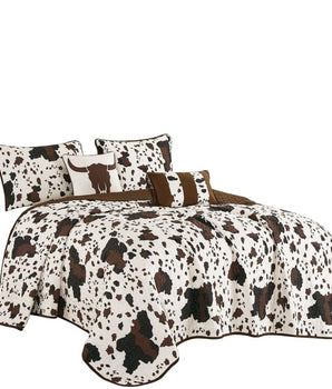 Rustic Cowhide Lodge Bedspread Quilt - 5 Piece Set -