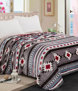 Southwest Aztec Fleece Blanket - Gray - Blankets & Throws