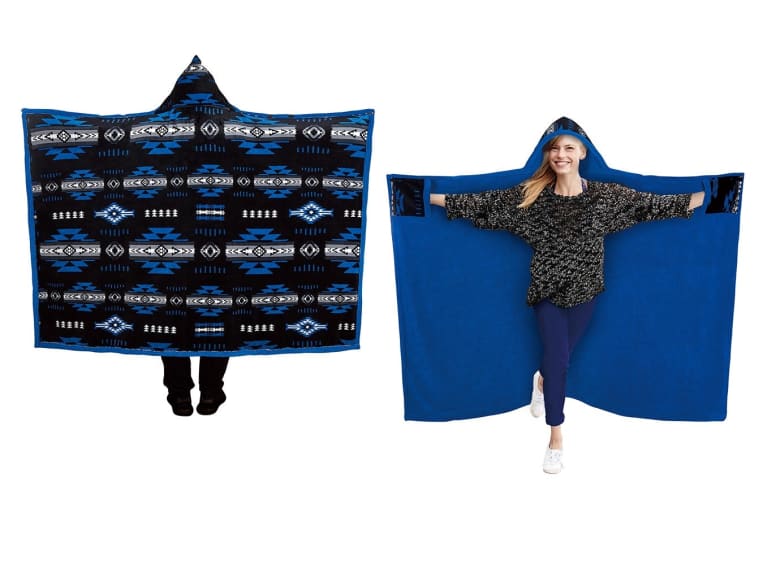 Southwest Aztec Hooded Blanket - Blue - Apparel
