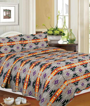 Southwest Aztec Quilt Set - Gray / Queen - Quilts