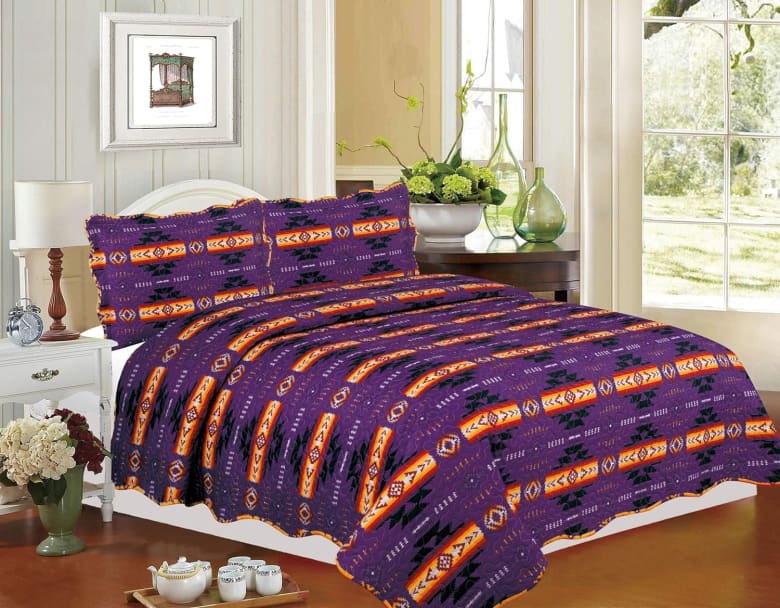 Southwest Aztec Quilt Set - Purple / Queen - Quilts