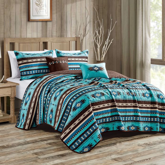 Southwest Turquoise Aztec Quilt Set - Quilts Bedspreads &