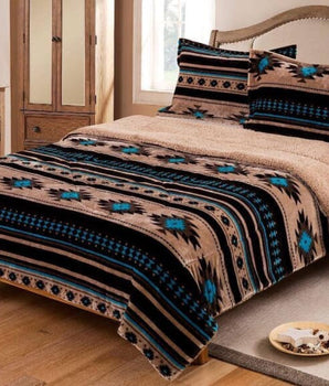 Southwest Aztec Sherpa Extra Plush Fleece Blanket - 3 Piece 
