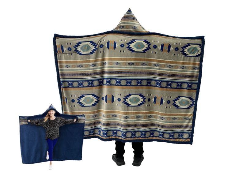 Southwestern Hooded Blanket - Blue - Apparel