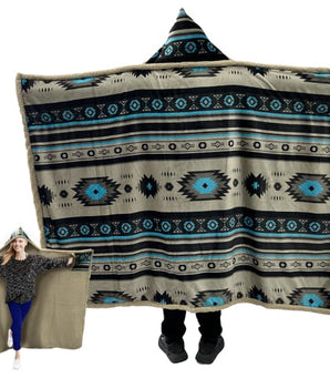 Southwestern Hooded Blanket - Brown - Apparel
