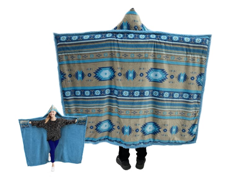 Southwestern Hooded Blanket - Turquoise - Apparel