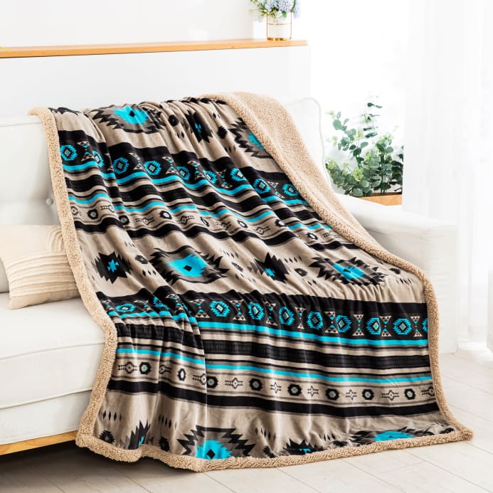 Stella Aztec Sherpa Throw Blanket - Brown