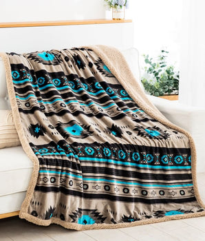 Stella Aztec Sherpa Throw Blanket - Brown
