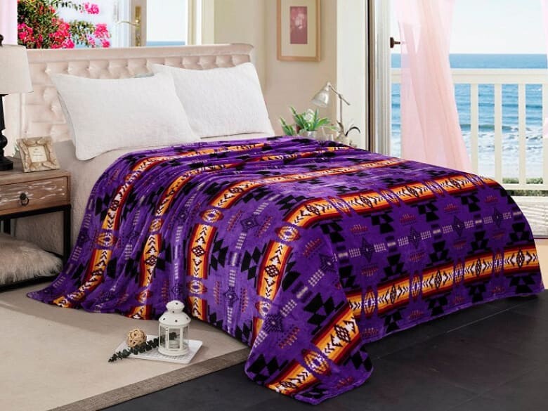 Tribal Aztec Fleece Blanket - Purple - Throw Blanket