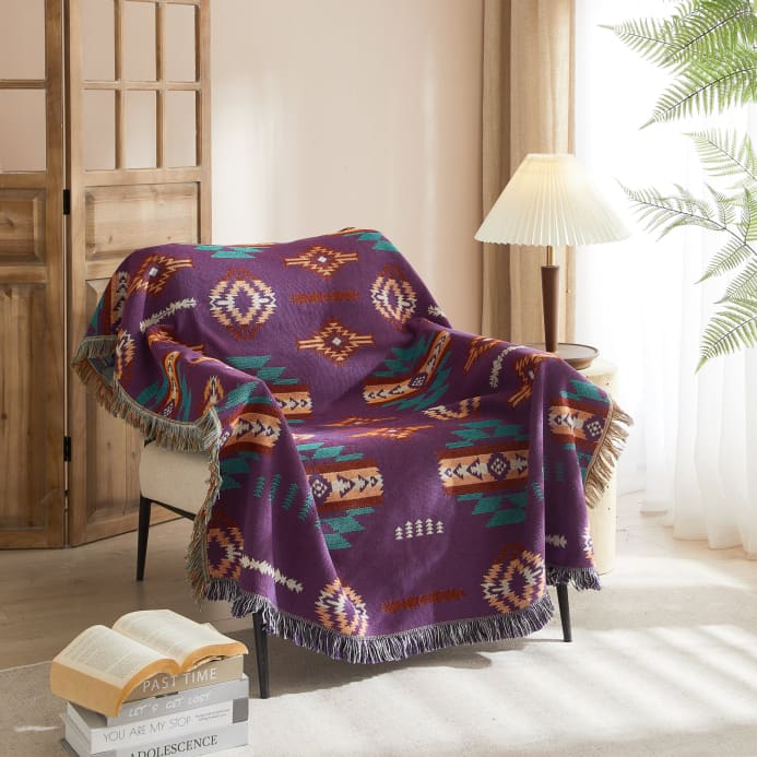 Woven Aztec Throw - Purple Blanket