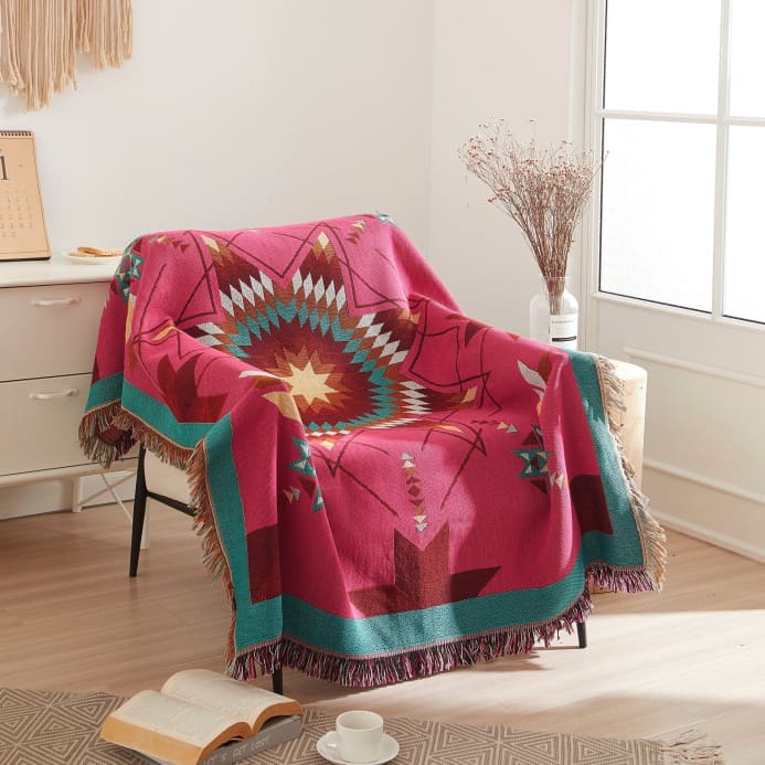 Woven Native Star Throw - Pink Blanket