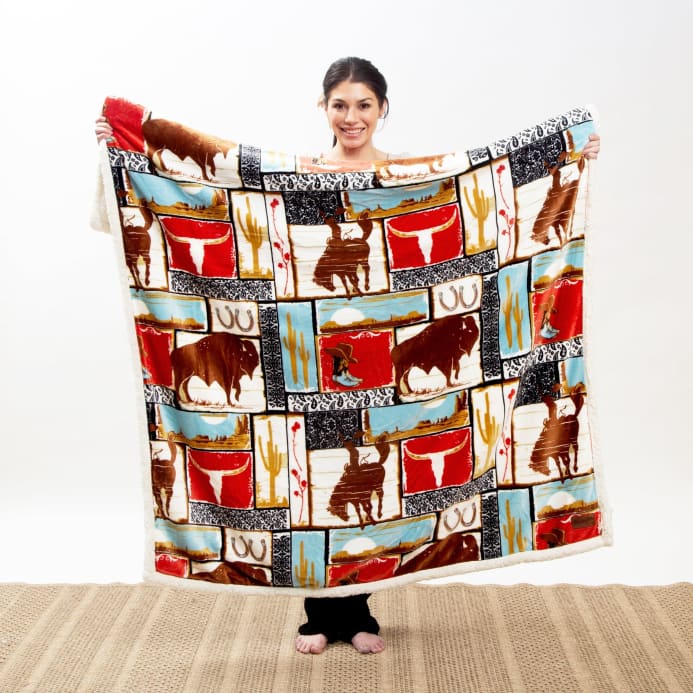 Linen Mart Wrangler® Vintage Western Plush Sherpa Throw