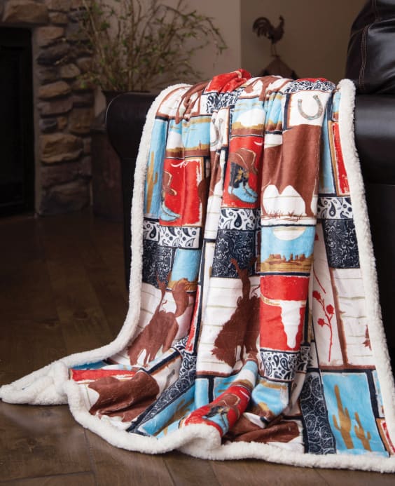 Wrangler Vintage Western Sherpa Throw Blanket - Blankets &