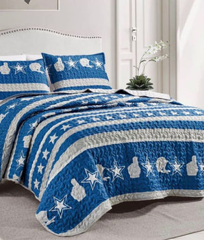 Dallas Cowboys Style Quilt Set - 3 Piece Set - Linen Mart Cozy Down Comforters, Quilts, Sheets,Pillows & Weighted Blankets