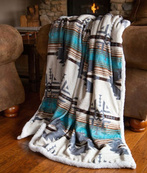 Wrangler Lone Mountain Sherpa Throw Blanket - Linen Mart Cozy Down Comforters, Quilts, Sheets,Pillows & Weighted Blankets